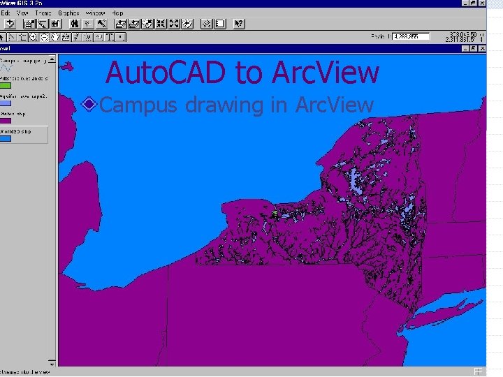 Auto. CAD to Arc. View Campus drawing in Arc. View 