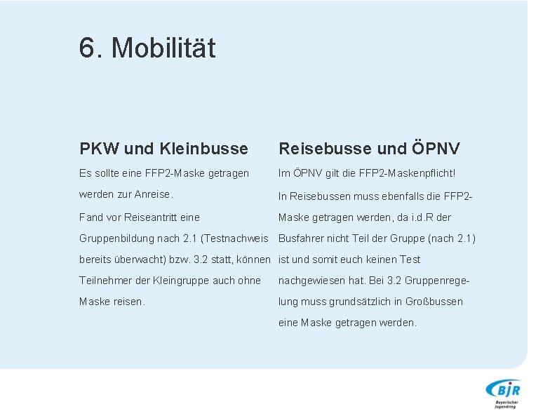 6. Mobilität PKW und Kleinbusse Reisebusse und ÖPNV Es sollte eine FFP 2 -Maske