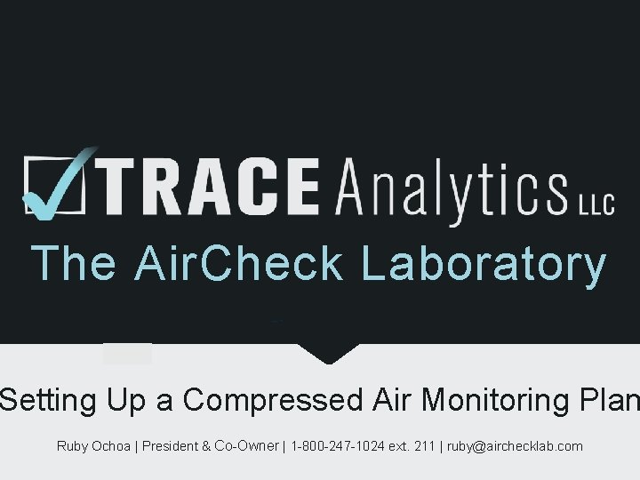 The Air. Check Laboratory Setting Up a Compressed Air Monitoring Plan Ruby Ochoa |