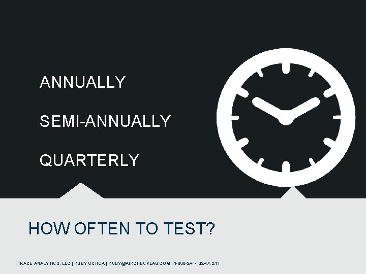 ANNUALLY SEMI-ANNUALLY QUARTERLY HOW OFTEN TO TEST? TRACE ANALYTICS, LLC | RUBY OCHOA |