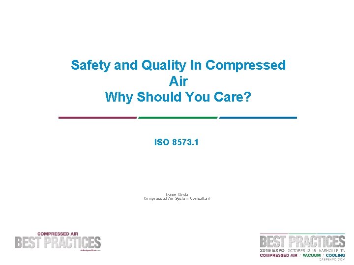 Safety and Quality In Compressed Air Why Should You Care? ISO 8573. 1 Loran