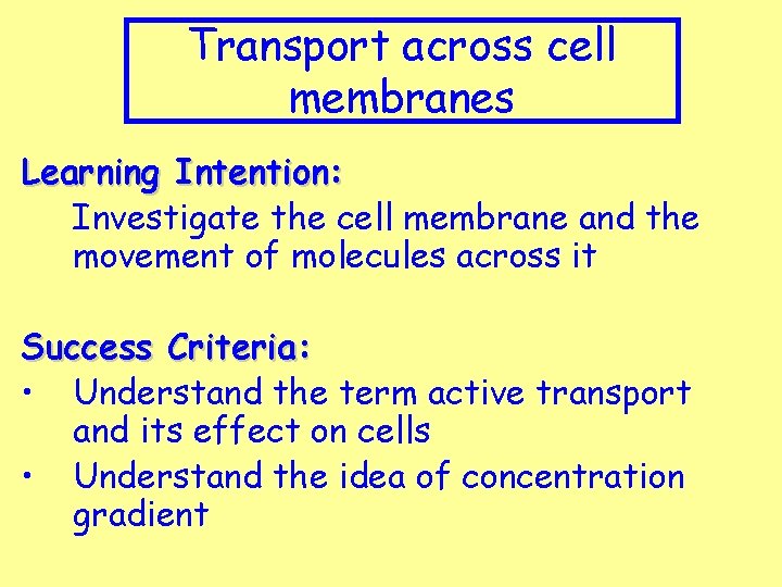 Transport across cell membranes Learning Intention: Investigate the cell membrane and the movement of