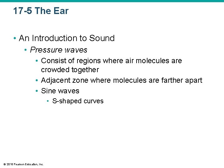 17 -5 The Ear • An Introduction to Sound • Pressure waves • Consist 17 -5 The Ear • An Introduction to Sound • Pressure waves • Consist