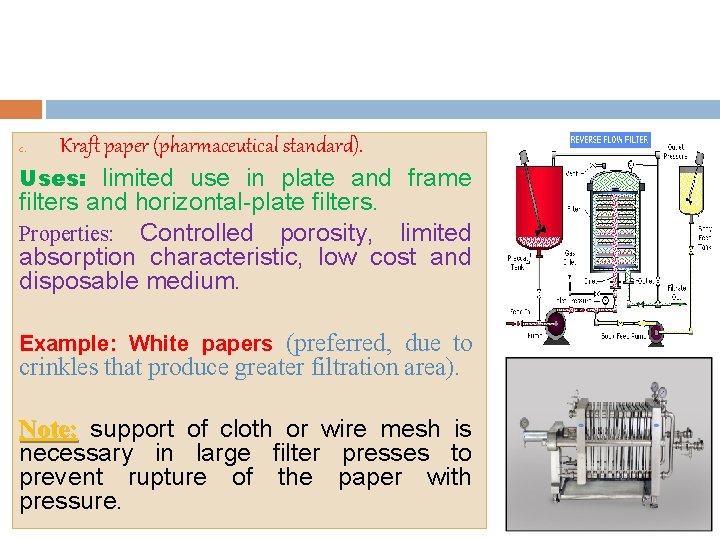 Kraft paper (pharmaceutical standard). Uses: limited use in plate and frame filters and horizontal-plate