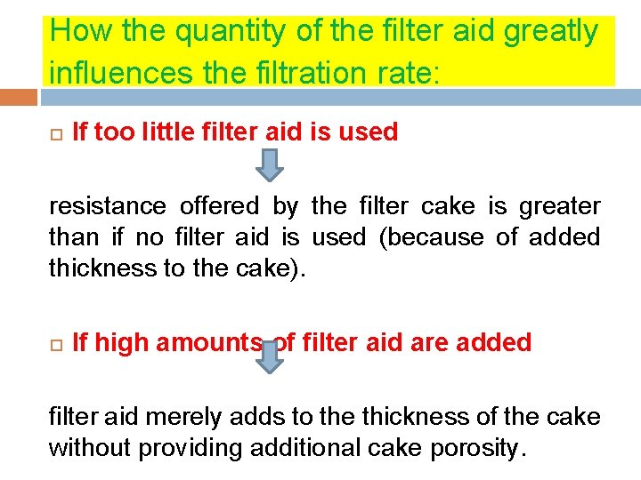 How the quantity of the filter aid greatly influences the filtration rate: If too