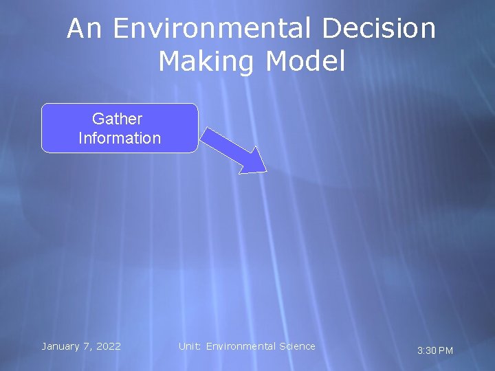 An Environmental Decision Making Model Gather Information January 7, 2022 Unit: Environmental Science 3: