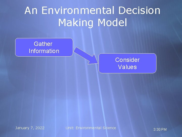 An Environmental Decision Making Model Gather Information Consider Values January 7, 2022 Unit: Environmental