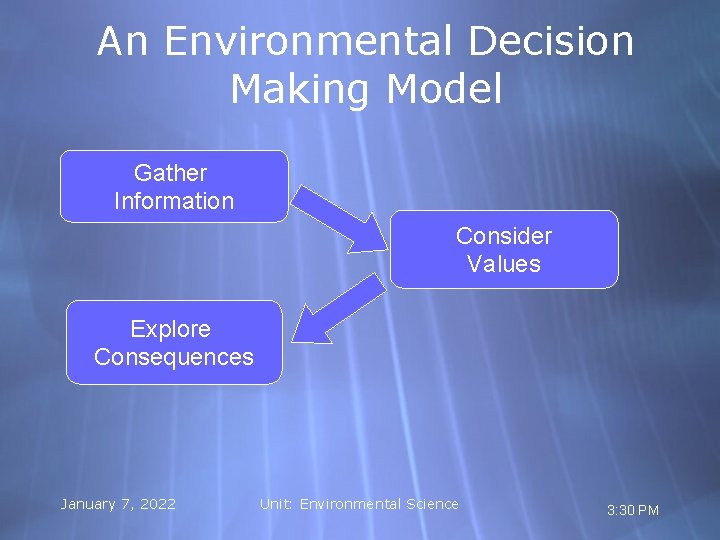 An Environmental Decision Making Model Gather Information Consider Values Explore Consequences January 7, 2022