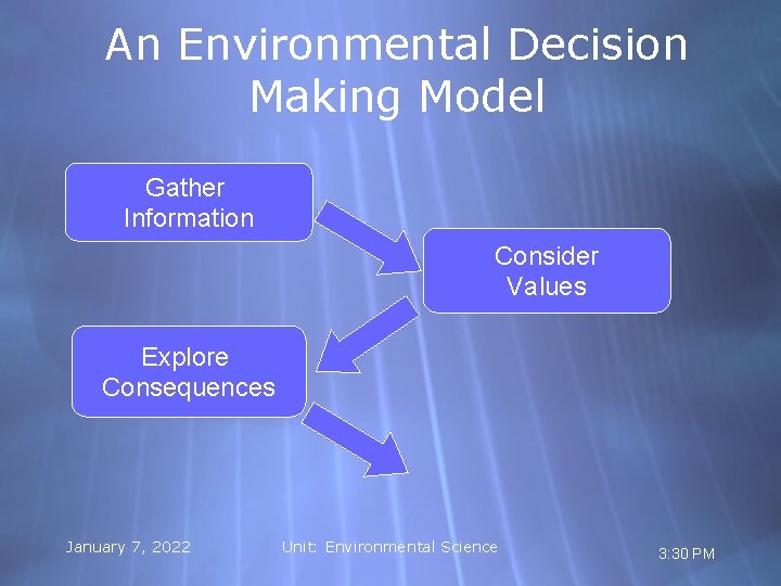 An Environmental Decision Making Model Gather Information Consider Values Explore Consequences January 7, 2022