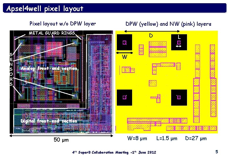 Apsel 4 well pixel layout Pixel layout w/o DPW layer DPW (yellow) and NW
