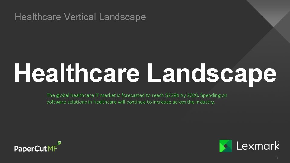 Healthcare Vertical Landscape Healthcare Landscape The global healthcare IT market is forecasted to reach