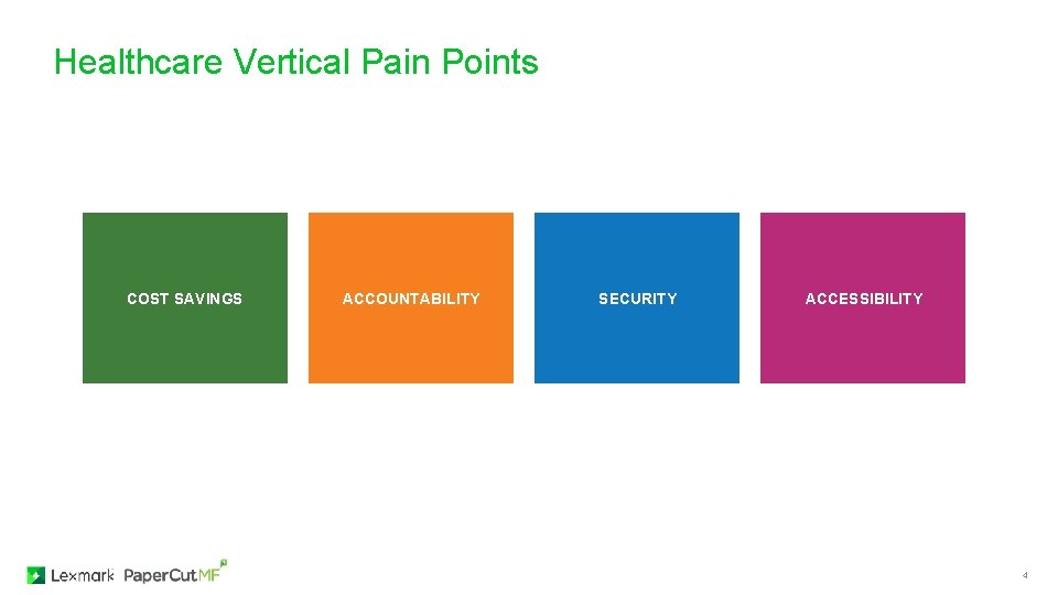 Healthcare Vertical Pain Points COST SAVINGS ACCOUNTABILITY SECURITY ACCESSIBILITY 4 