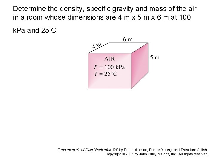 Determine the density, specific gravity and mass of the air in a room whose