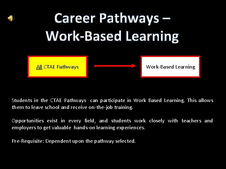 Career Pathways – Work-Based Learning All CTAE Pathways Work-Based Learning Students in the CTAE