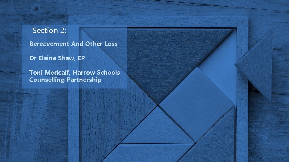 Section 2: Bereavement And Other Loss Dr Elaine Shaw, EP Toni Medcalf, Harrow Schools