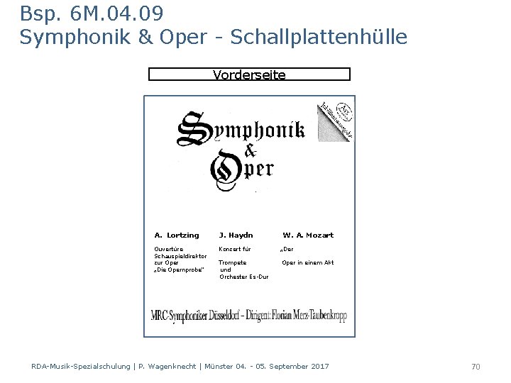 Bsp. 6 M. 04. 09 Symphonik & Oper - Schallplattenhülle Vorderseite A. Lortzing J.