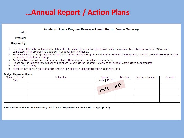 …Annual Report / Action Plans LO =S L S R P 
