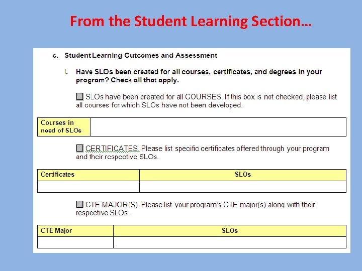 From the Student Learning Section… 