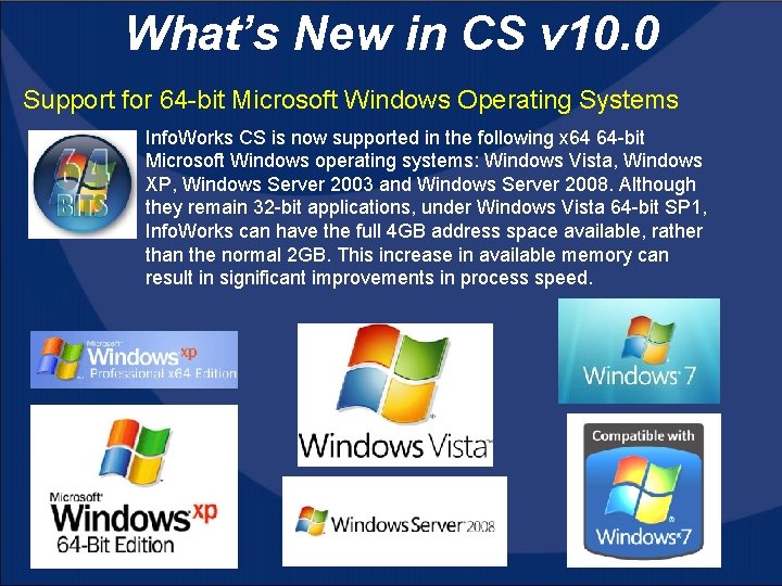 What’s New in CS v 10. 0 Support for 64 -bit Microsoft Windows Operating
