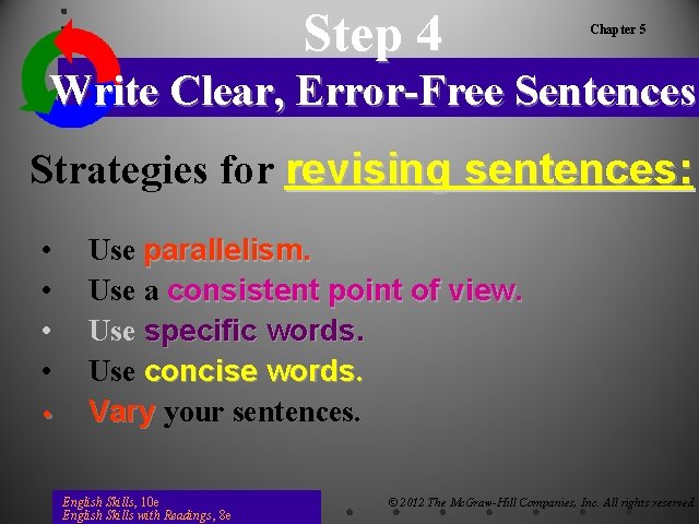 Step 4 Chapter 5 Write Clear, Error-Free Sentences Strategies for revising sentences: • •