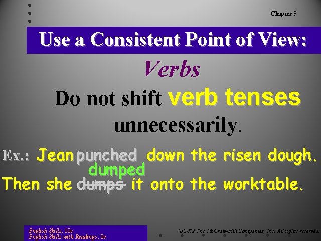 Chapter 5 Use a Consistent Point of View: Verbs Do not shift verb tenses