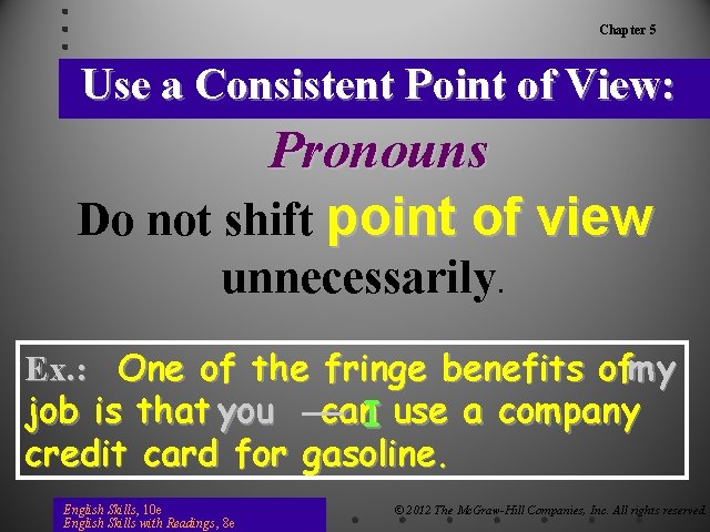 Chapter 5 Use a Consistent Point of View: Pronouns Do not shift point of