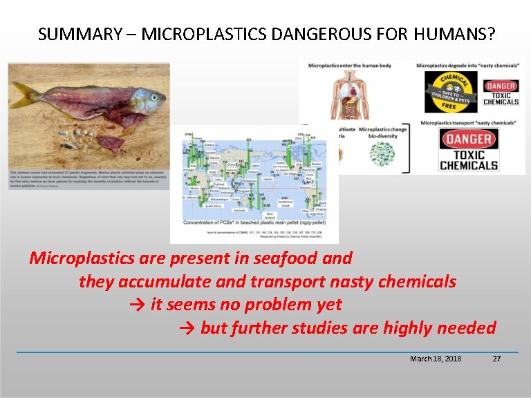 SUMMARY – MICROPLASTICS DANGEROUS FOR HUMANS? Microplastics are present in seafood and they accumulate