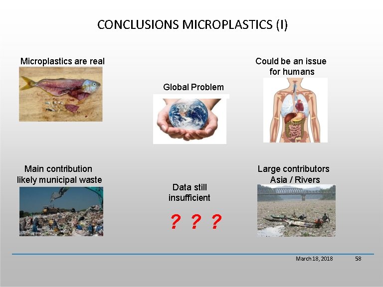 CONCLUSIONS MICROPLASTICS (I) Microplastics are real Could be an issue for humans Global Problem