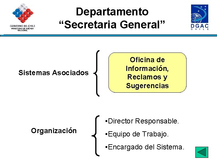 Departamento “Secretaria General” Sistemas Asociados Oficina de Información, Reclamos y Sugerencias • Director Responsable.