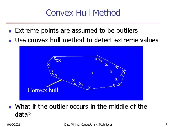 Convex Hull Method n n n Extreme points are assumed to be outliers Use