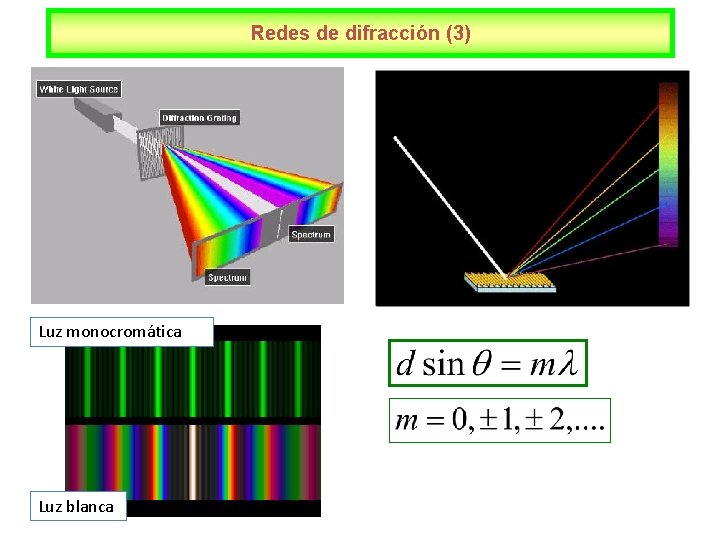 Redes de difracción (3) Luz monocromática Luz blanca 