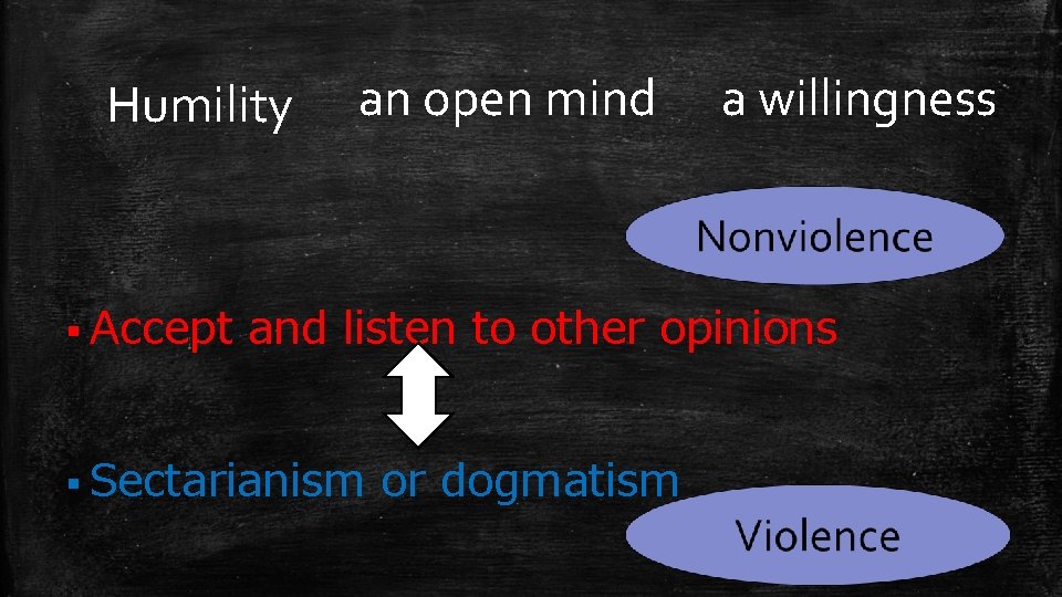Humility § Accept an open mind a willingness and listen to other opinions §