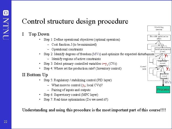 Control structure design procedure I Top Down • Step 1: Define operational objectives (optimal