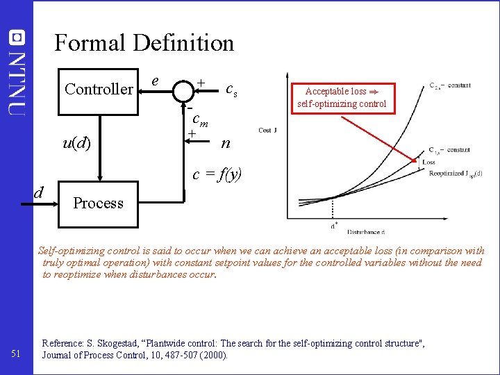 Formal Definition Controller e + - cs cm u(d) + Acceptable loss ) self-optimizing