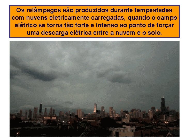 Os relâmpagos são produzidos durante tempestades com nuvens eletricamente carregadas, quando o campo elétrico