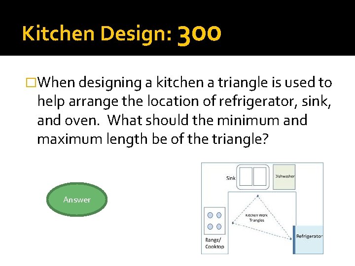 Kitchen Design: 300 �When designing a kitchen a triangle is used to help arrange