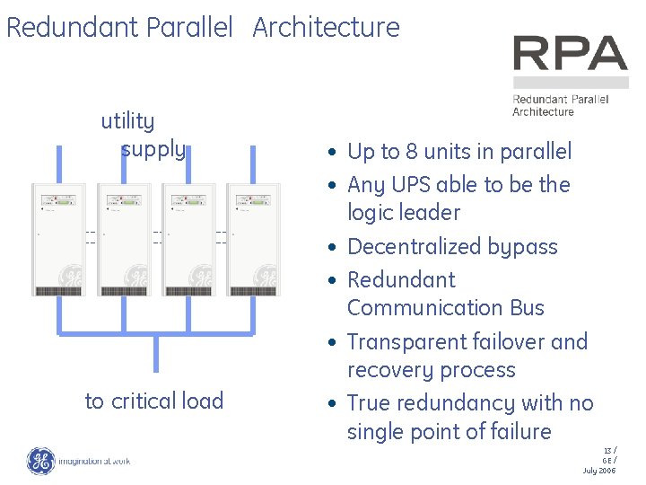 Redundant Parallel Architecture utility supply to critical load • Up to 8 units in