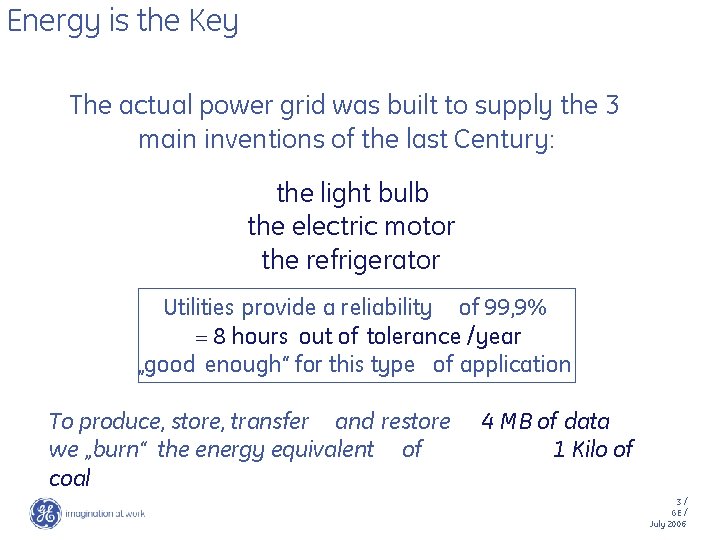 Energy is the Key The actual power grid was built to supply the 3