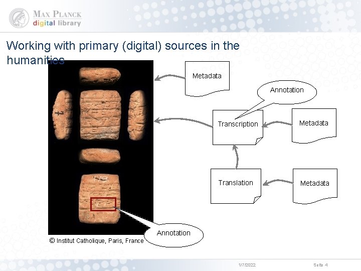 Working with primary (digital) sources in the humanities Metadata Annotation © Institut Catholique, Paris,