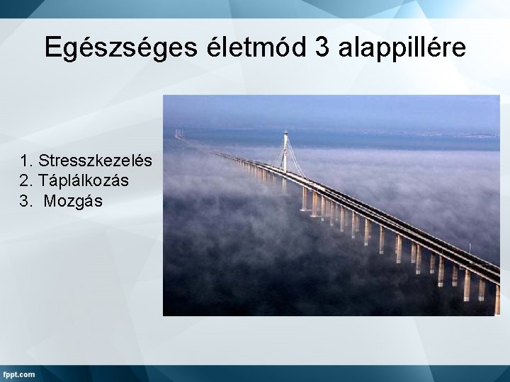 Egészséges életmód 3 alappillére 1. Stresszkezelés 2. Táplálkozás 3. Mozgás 