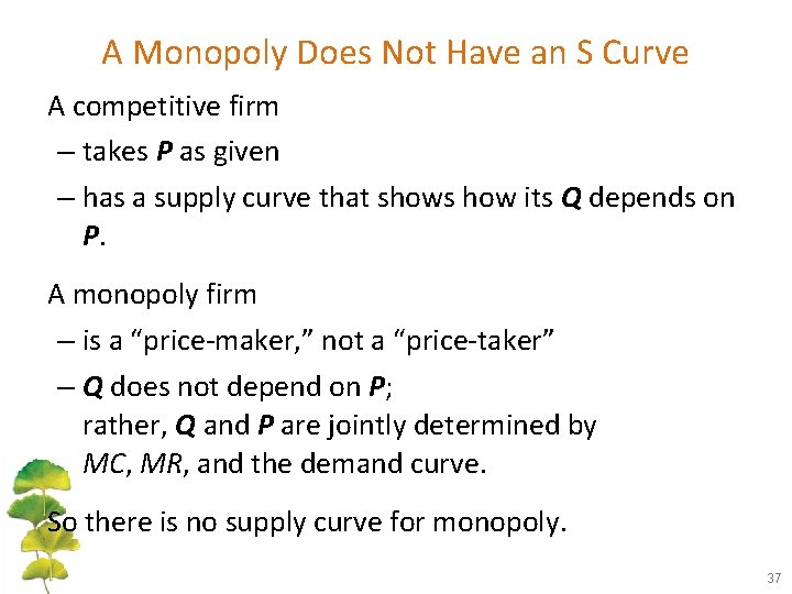 A Monopoly Does Not Have an S Curve A competitive firm – takes P