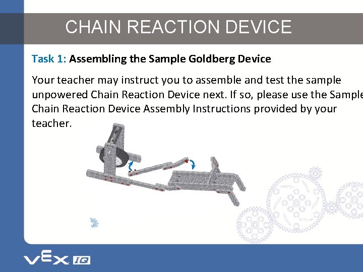 CHAIN REACTION DEVICE Task 1: Assembling the Sample Goldberg Device Your teacher may instruct