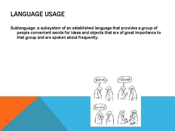 LANGUAGE USAGE Sublanguage: a subsystem of an established language that provides a group of