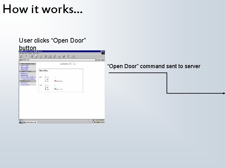 How it works. . . User clicks “Open Door” button “Open Door” command sent