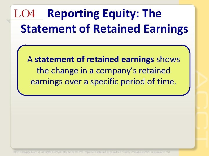 LO 4 Reporting Equity: The Statement of Retained Earnings A statement of retained earnings