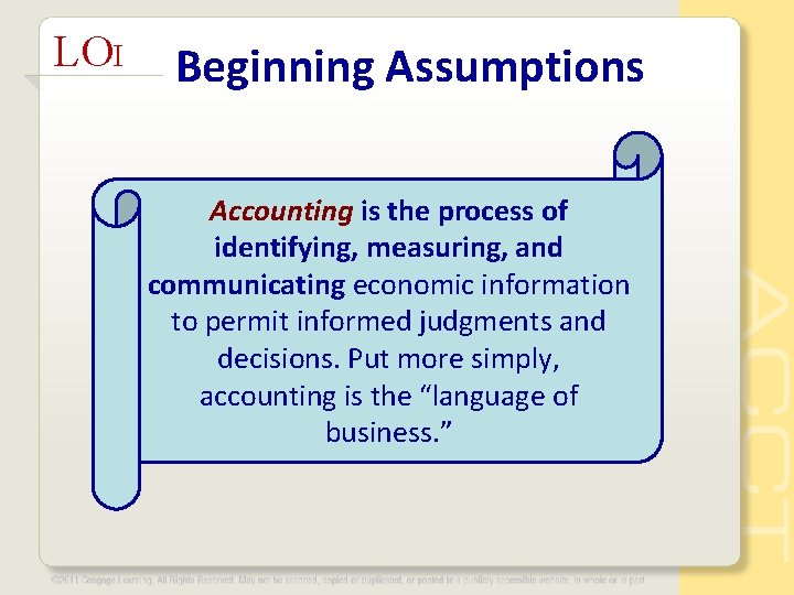 LOI Beginning Assumptions Accounting is the process of identifying, measuring, and communicating economic information