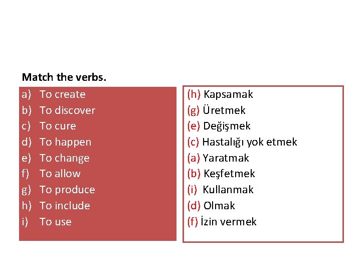 Match the verbs. a) To create b) To discover c) To cure d) To