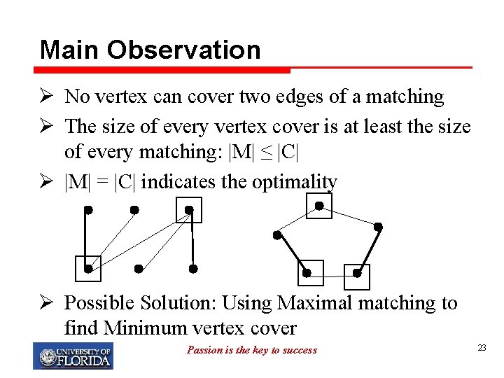 Main Observation Ø No vertex can cover two edges of a matching Ø The