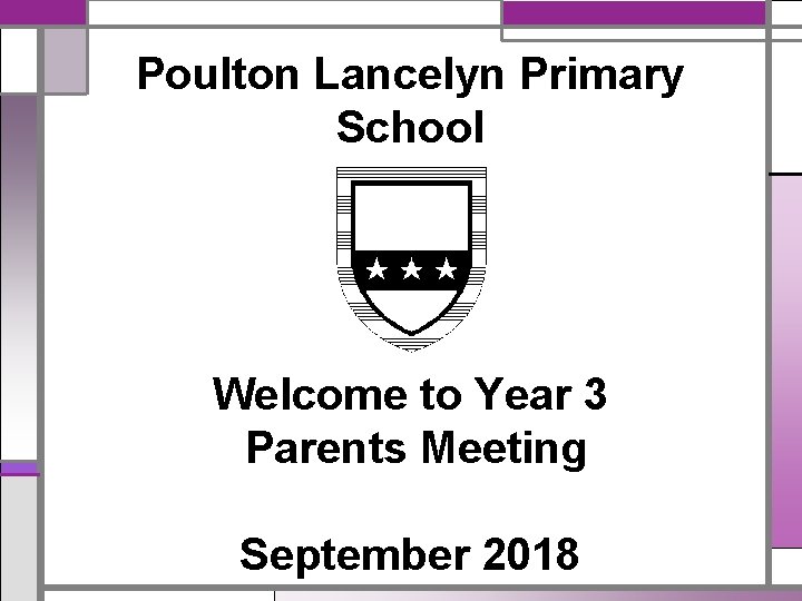 Poulton Lancelyn Primary School Welcome to Year 3 Parents Meeting September 2018 