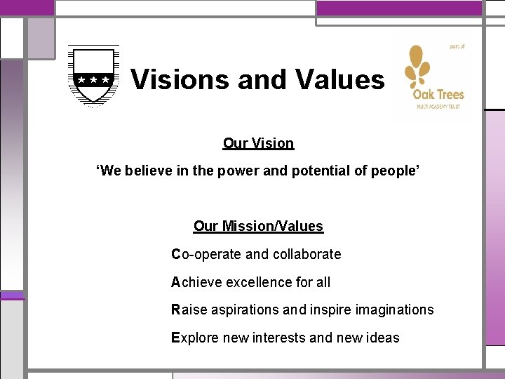 Visions and Values Our Vision ‘We believe in the power and potential of people’